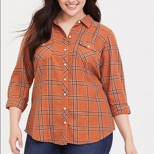 Orange Plaid Button Up
